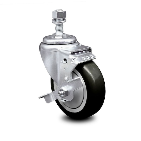 Service Caster 4 Inch Black Polyurethane Wheel Swivel 12mm Threaded Stem Caster with Brake SCC-TS20S414-PPUB-BLK-TLB-M1215